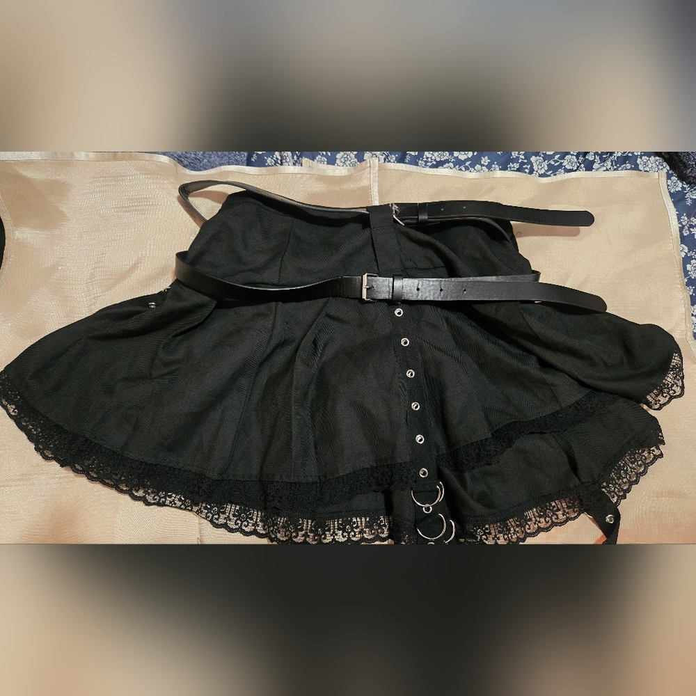 Social Collision Black Lace Trim Skirt